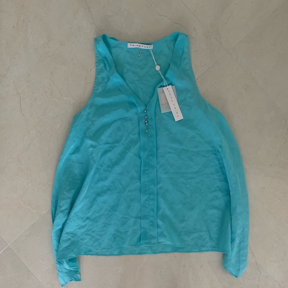 NWT 100% silk blue shirt size S